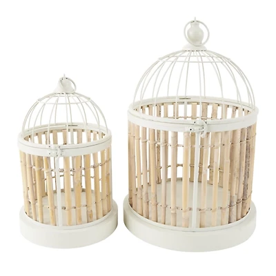 Brown and White Bamboo Bird Cages, Set of 2