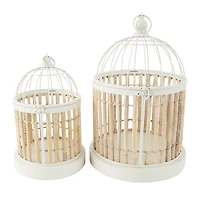 Brown and White Bamboo Bird Cages, Set of 2