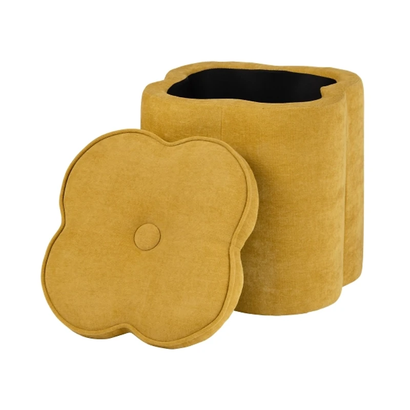 Spice Yellow Chenille Flower Storage Ottoman
