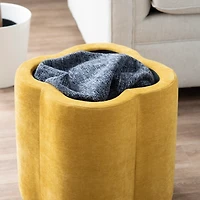 Spice Yellow Chenille Flower Storage Ottoman