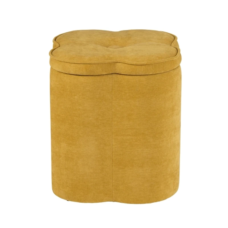 Spice Yellow Chenille Flower Storage Ottoman