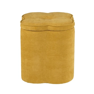 Spice Yellow Chenille Flower Storage Ottoman