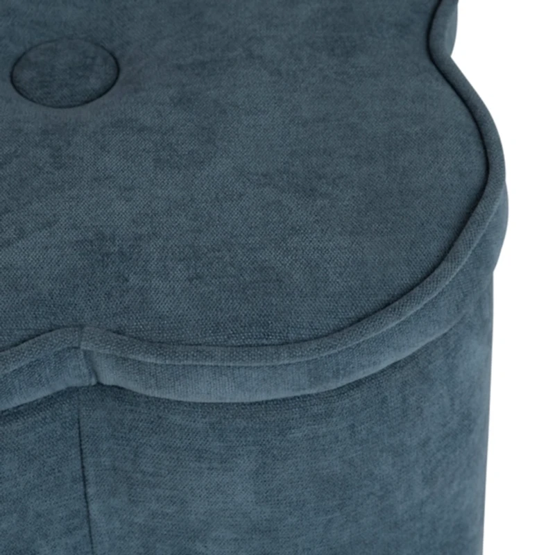 Navy Chenille Flower Storage Ottoman