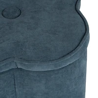 Navy Chenille Flower Storage Ottoman