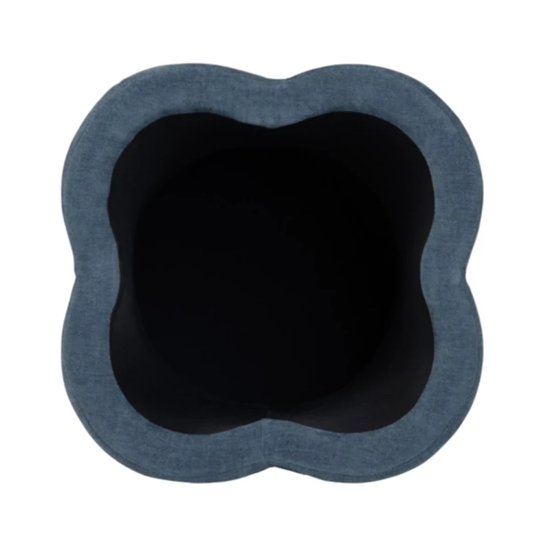 Navy Chenille Flower Storage Ottoman