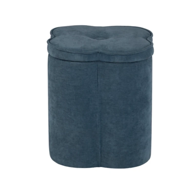 Navy Chenille Flower Storage Ottoman