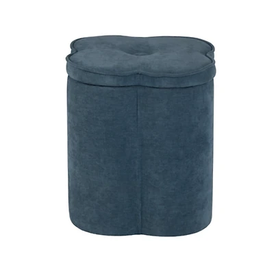 Navy Chenille Flower Storage Ottoman