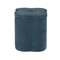 Navy Chenille Flower Storage Ottoman