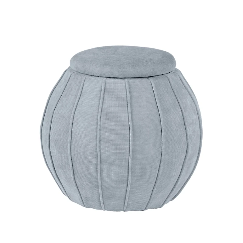 Gray Rounded Oval Storage Ottoman
