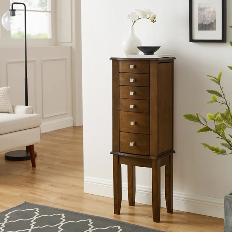 Walnut Wood 5-Drawer Zinnia Jewelry Armoire