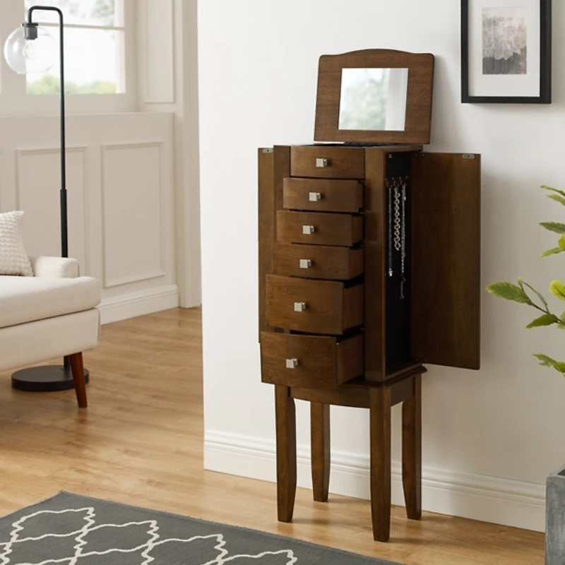 Walnut Wood 5-Drawer Zinnia Jewelry Armoire