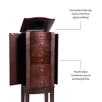 Walnut Wood 6-Drawer Maddie Jewelry Armoire