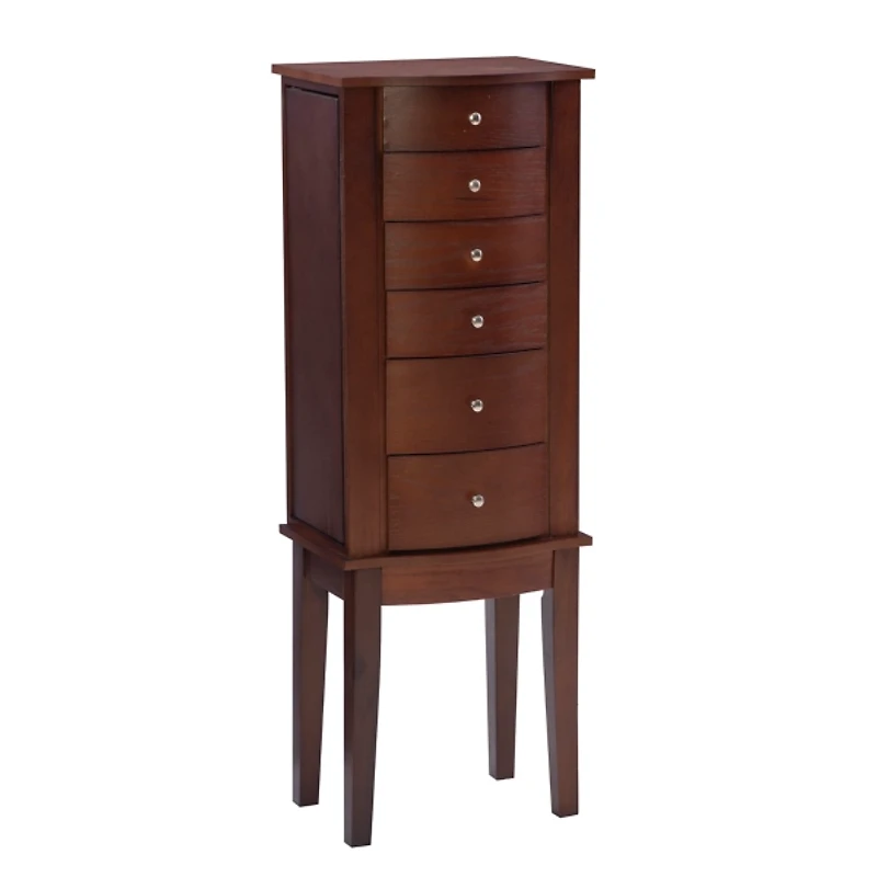 Walnut Wood 6-Drawer Maddie Jewelry Armoire