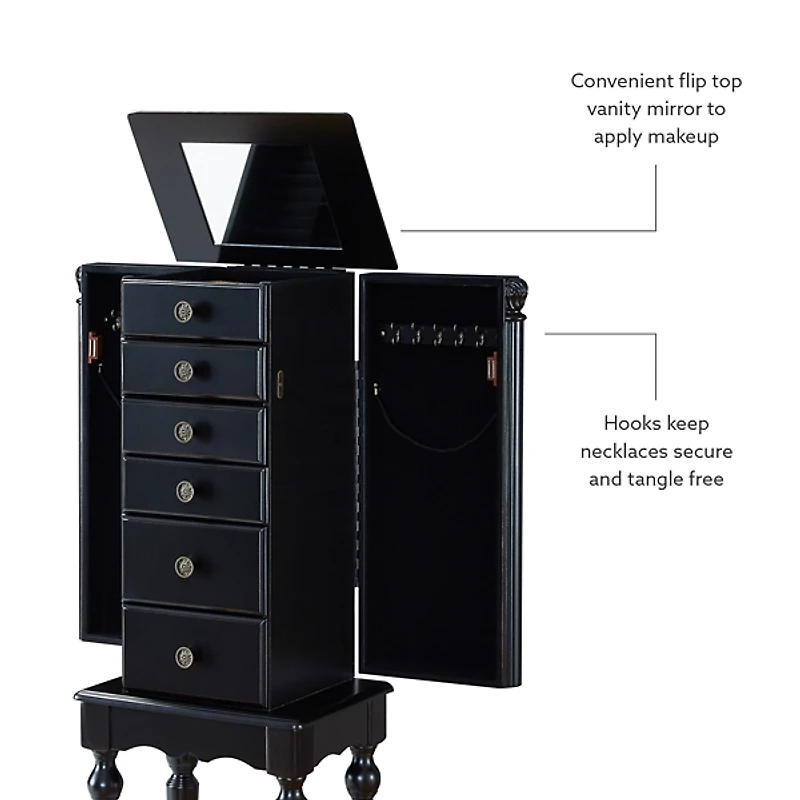 Black 5-Drawer Ollie Petite Jewelry Armoire