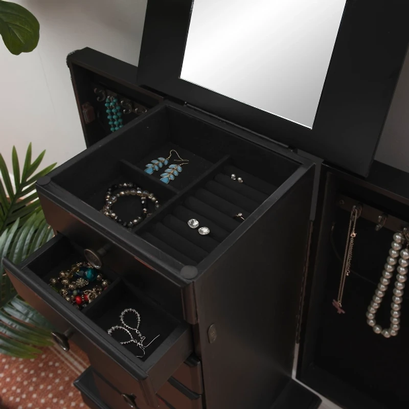 Black 5-Drawer Ollie Petite Jewelry Armoire