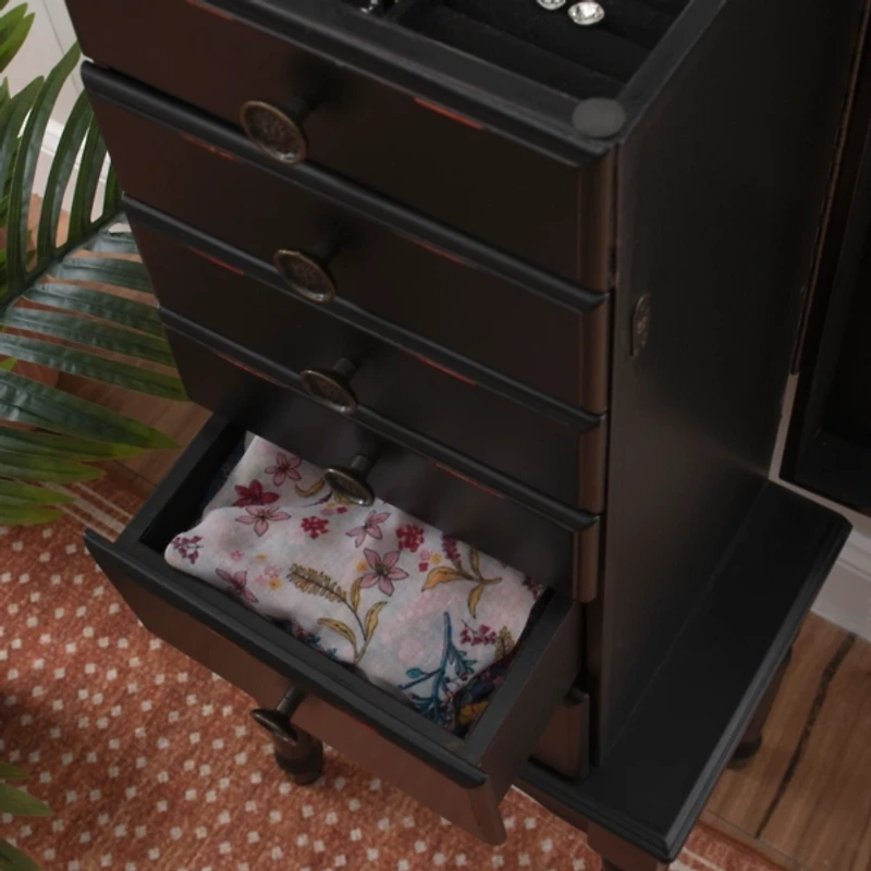 Black 5-Drawer Ollie Petite Jewelry Armoire