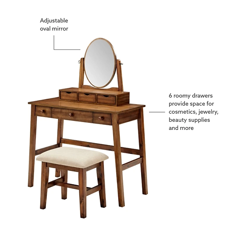 Walnut Lorna Tilting Mirror 2-pc. Vanity Set