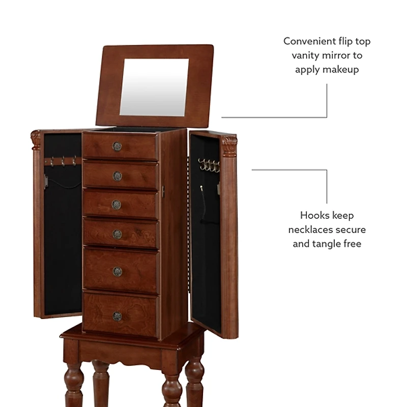 Cherry 5-Drawer Ollie Petite Jewelry Armoire