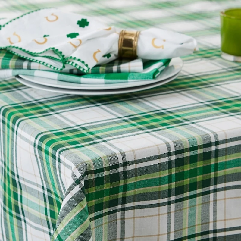 Green and White Plaid Tablecloth