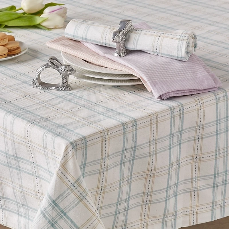 Blue Garden Plaid Tablecloth, 84 in.