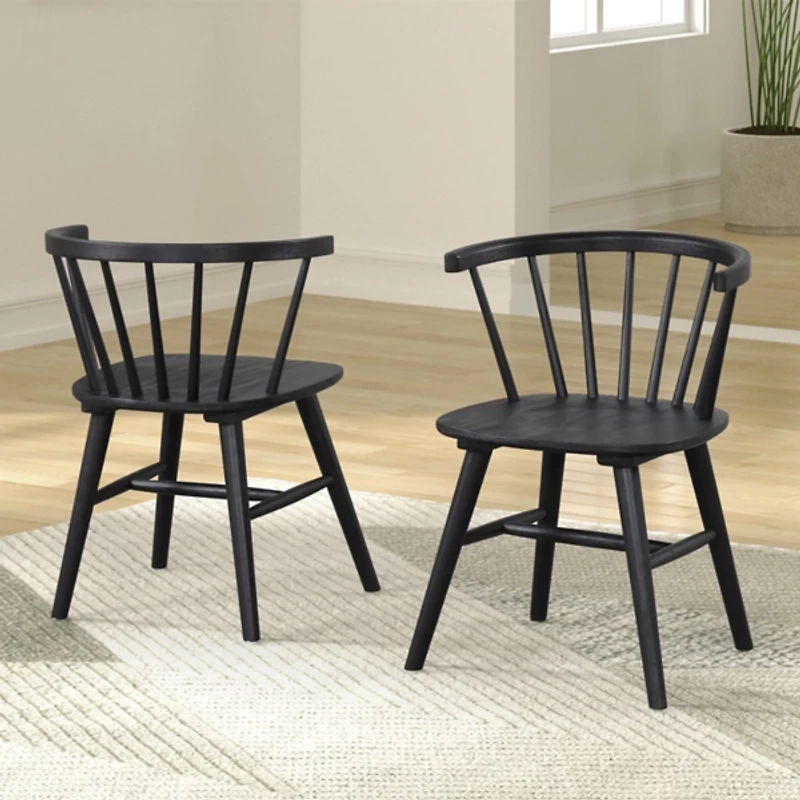 Black Wood Veneten Dining Chairs, Set of 2