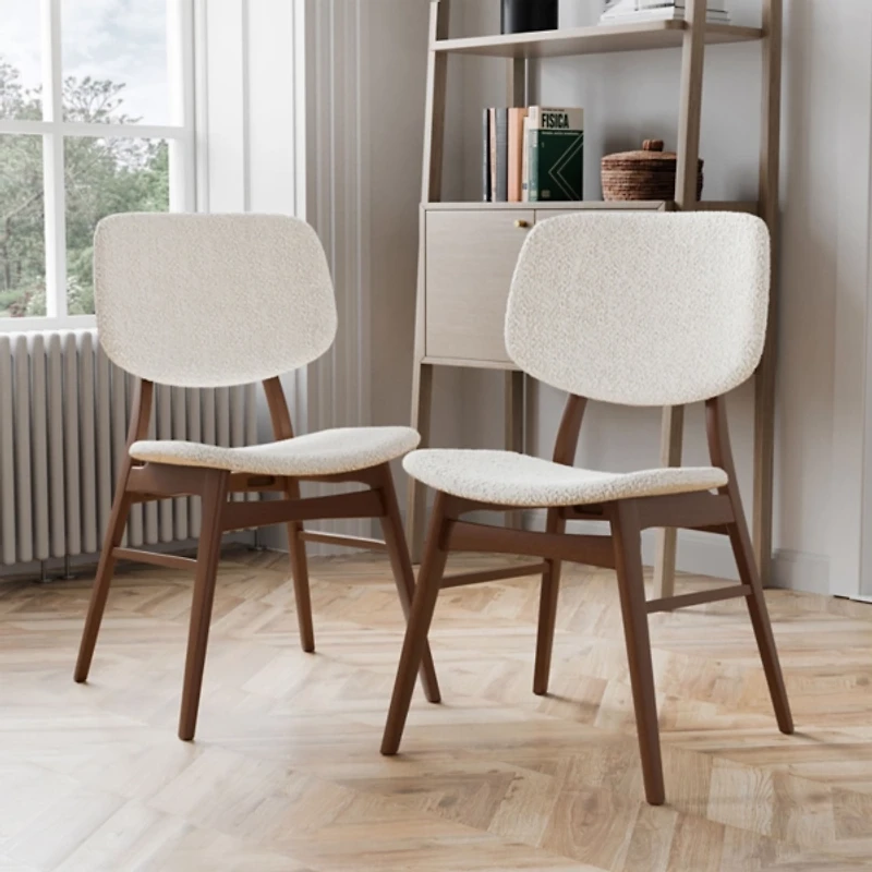 Ivory Boucle Walnut Aspen Dining Chairs, Set of 2