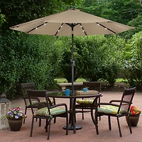 Taupe Hand Crank Solar Lighted Outdoor Umbrella
