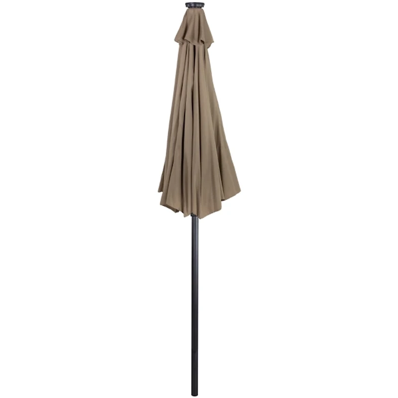 Taupe Hand Crank Solar Lighted Outdoor Umbrella