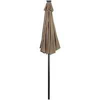 Taupe Hand Crank Solar Lighted Outdoor Umbrella