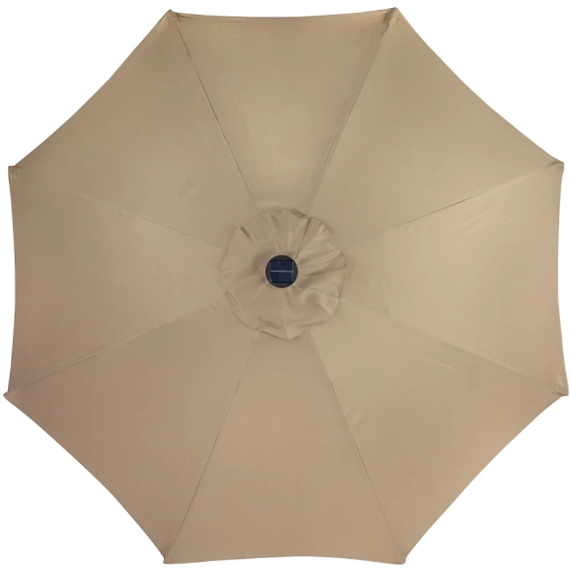 Taupe Hand Crank Solar Lighted Outdoor Umbrella