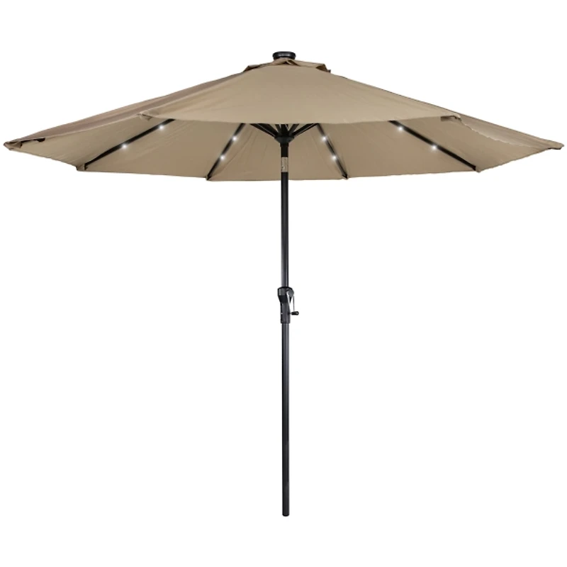 Taupe Hand Crank Solar Lighted Outdoor Umbrella