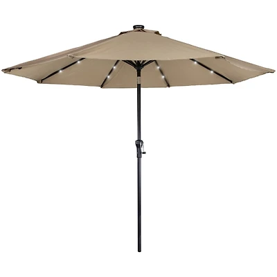 Taupe Hand Crank Solar Lighted Outdoor Umbrella