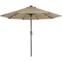 Taupe Hand Crank Solar Lighted Outdoor Umbrella