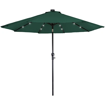 Green Hand Crank Solar Lighted Outdoor Umbrella