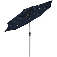 Navy Hand Crank Solar Lighted Outdoor Umbrella