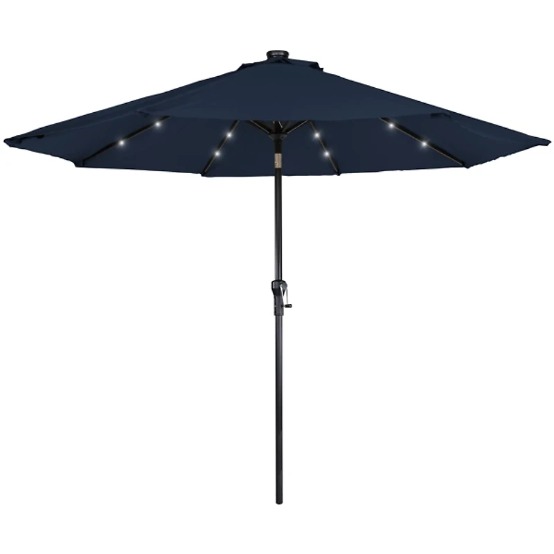 Navy Hand Crank Solar Lighted Outdoor Umbrella