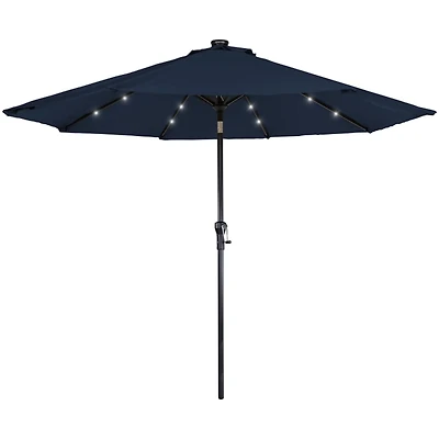 Navy Hand Crank Solar Lighted Outdoor Umbrella