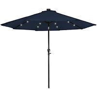 Navy Hand Crank Solar Lighted Outdoor Umbrella
