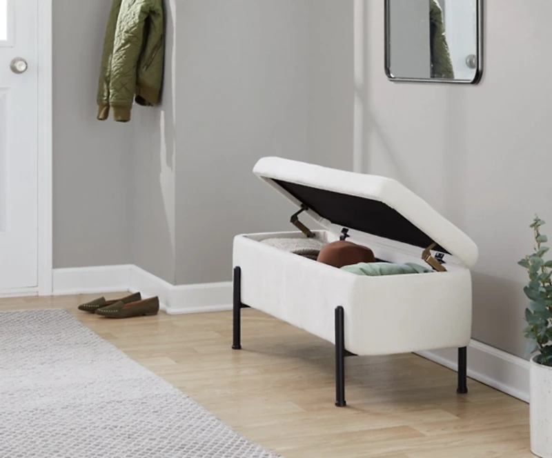 Ivory Upholstered Daniella Storage Bench