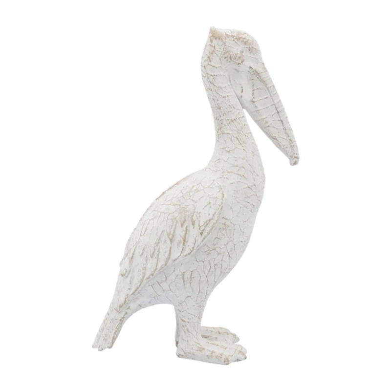 White Washed Standing Pelican Figurine
