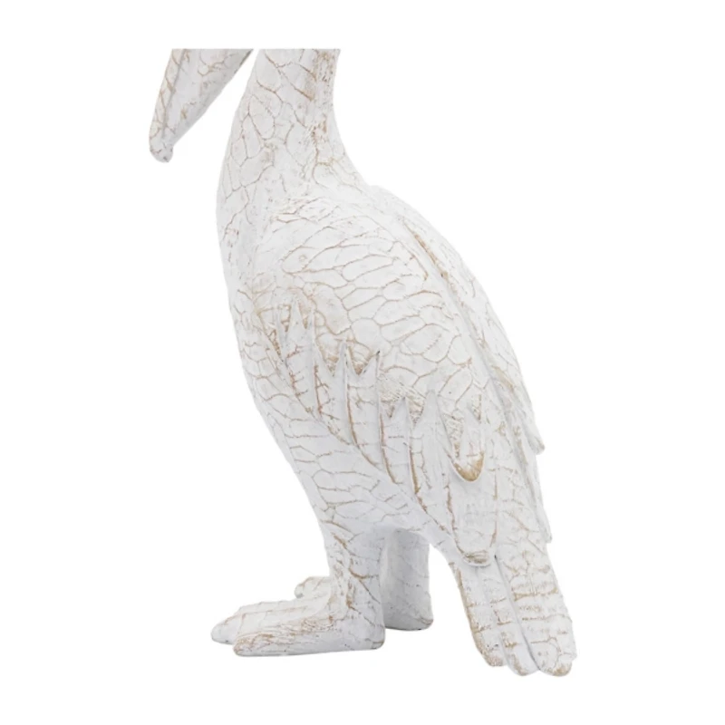 White Washed Standing Pelican Figurine