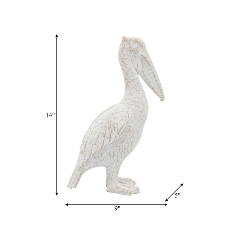 White Washed Standing Pelican Figurine