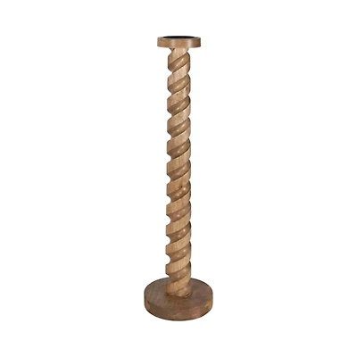 Spiral Mango Wood Pillar Candle Holder, 30 in.