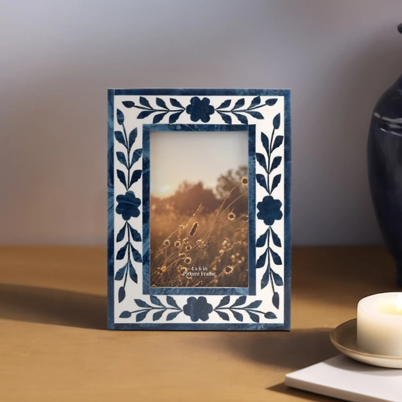 Blue and White Floral Picture Frame