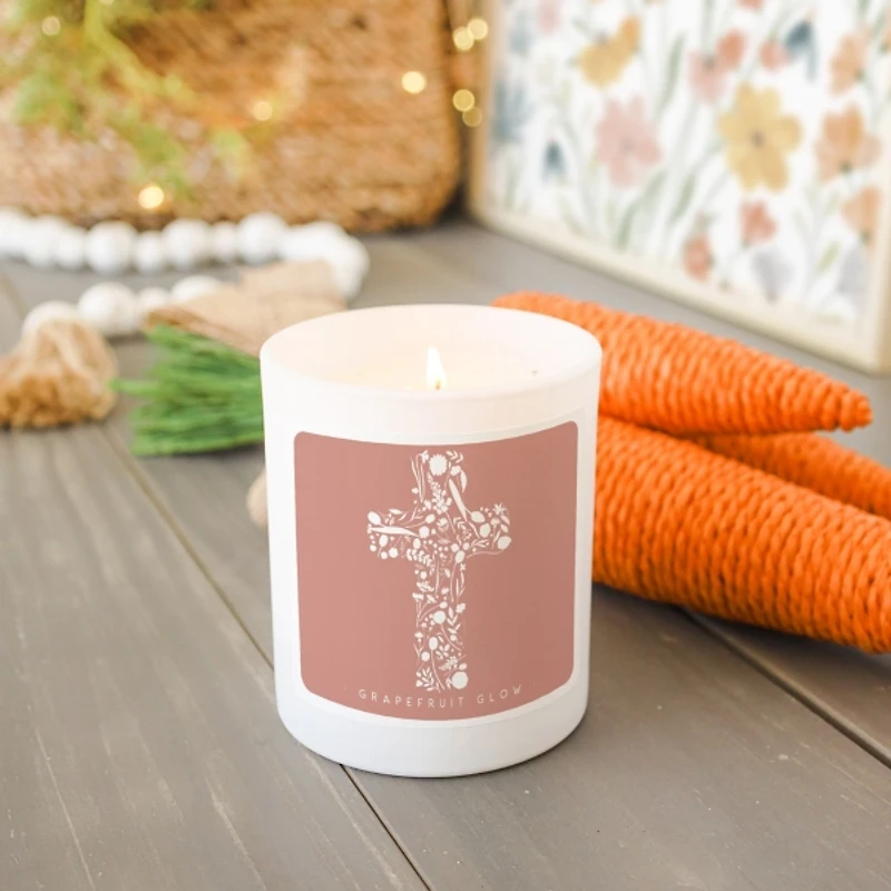 Floral Cross Grapefruit Glow Jar Candle