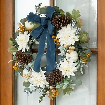Blue Velvet Bow Berry Wreath