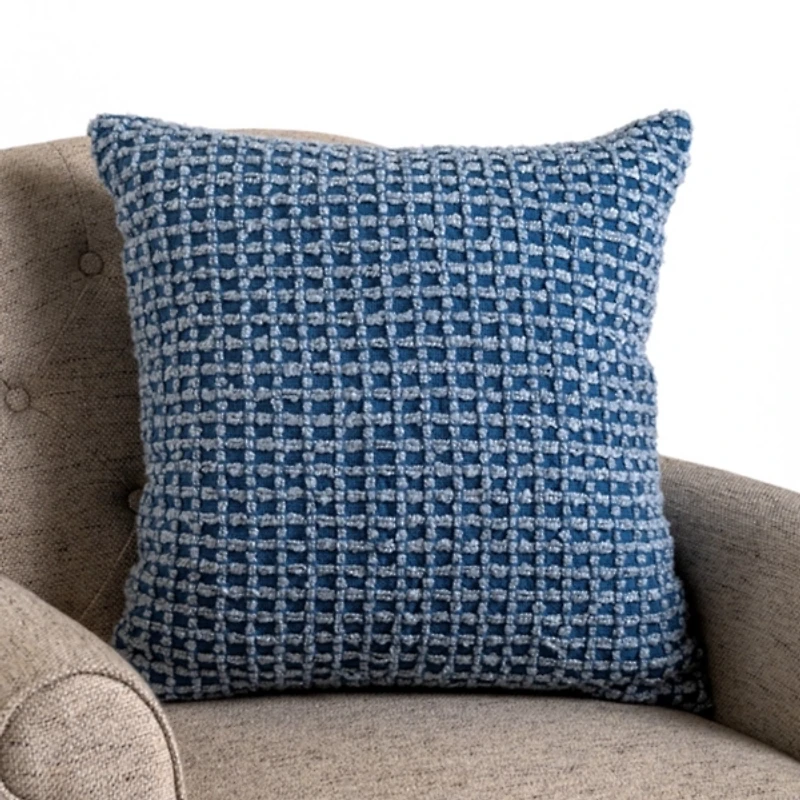 Blue Boucle Grid Pillow