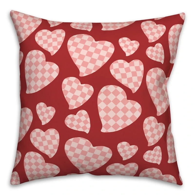 Pink Checkered Hearts Pattern Pillow