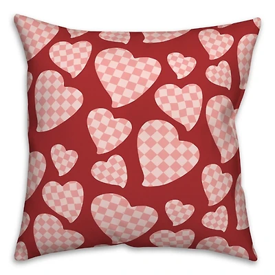 Pink Checkered Hearts Pattern Pillow