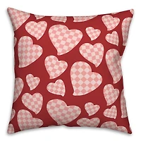 Pink Checkered Hearts Pattern Pillow